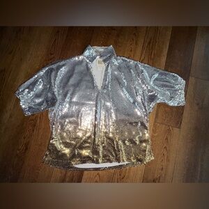 Emily McCarthy silver & gold sequin poppy top